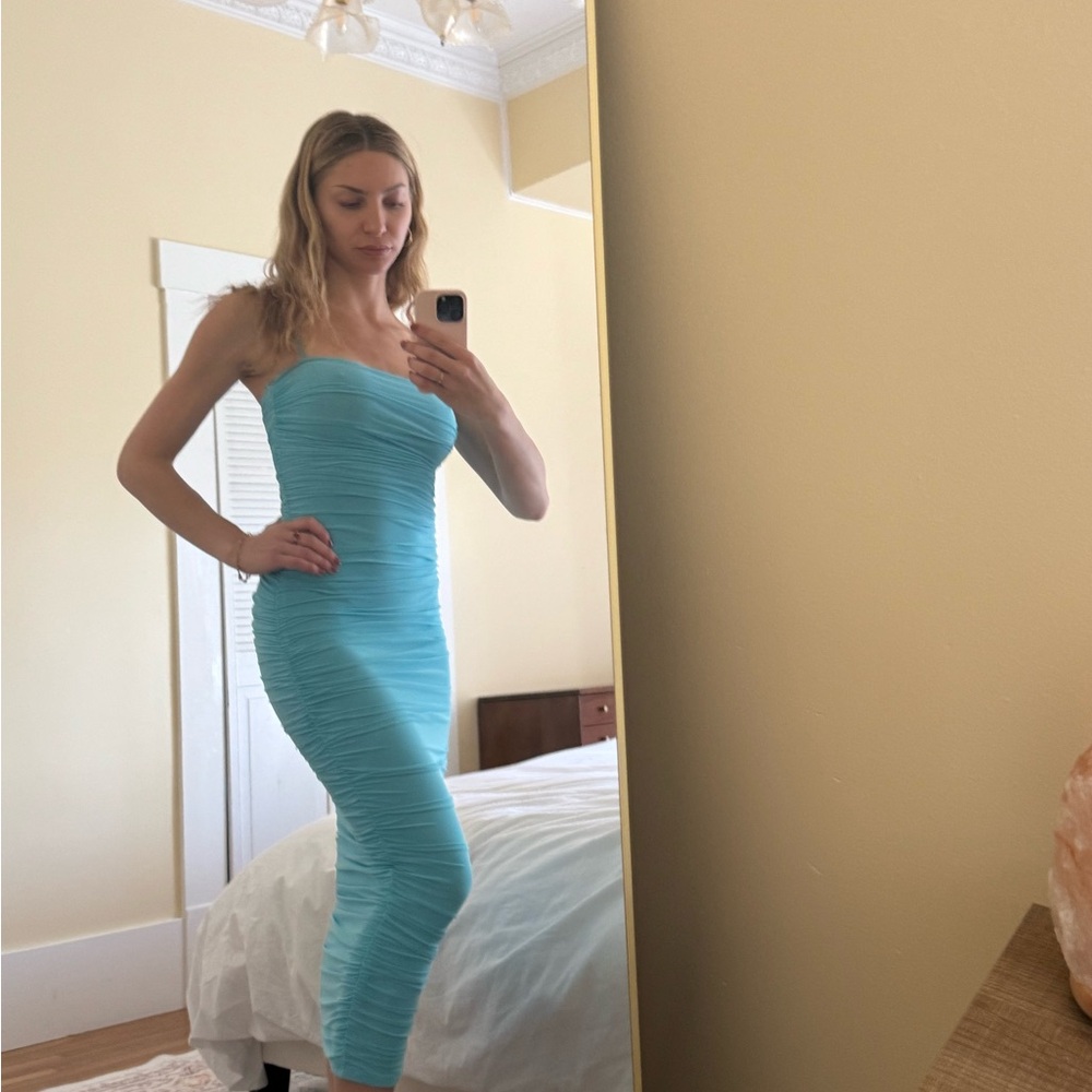 AFRM Blue Bodycon Midi Dress Square Neck Sleeveless